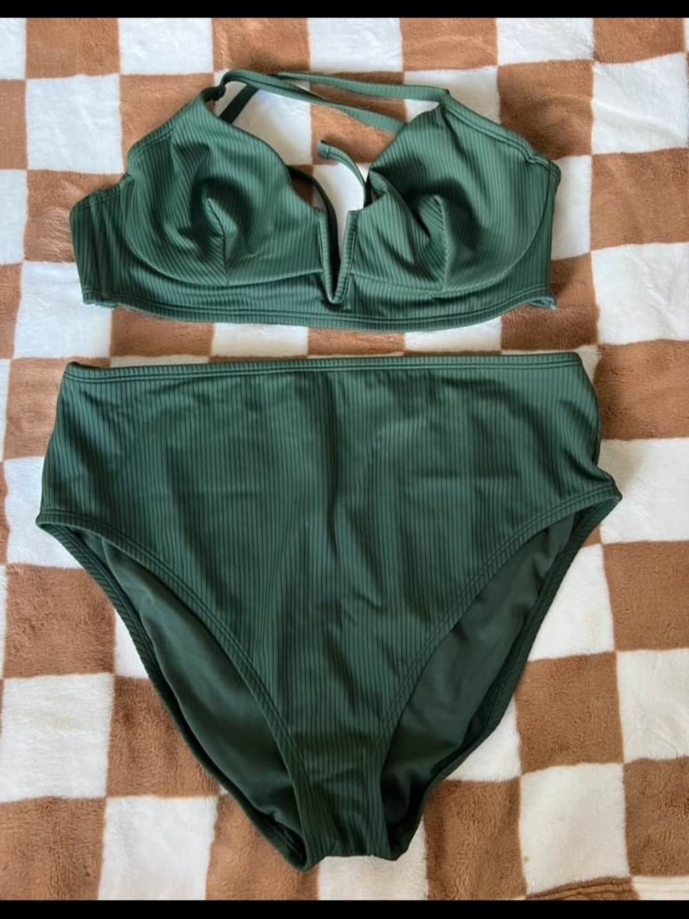 Target Olive Green Ribbed Underwire High-Waist Bikini